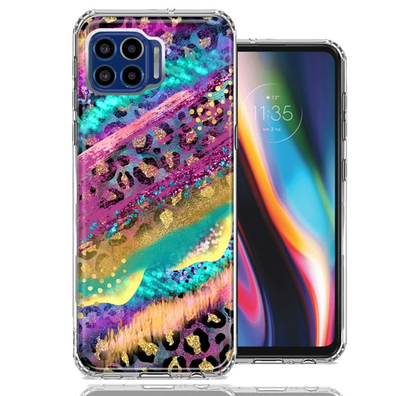 MUNDAZE for Motorola One 5G Leopard Paint Colorful Beautiful Abstract Milkyway Double Layer Phone Case Cover