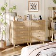 thumbnail image 3 of 4 Drawer Dresser for Bedroom, Rattan Chest of Dressers with Charging Station, Modern Dresser Chest with Golden Handles, Beside Table for Closet, Living Room and Entryway, Natural, 3 of 7