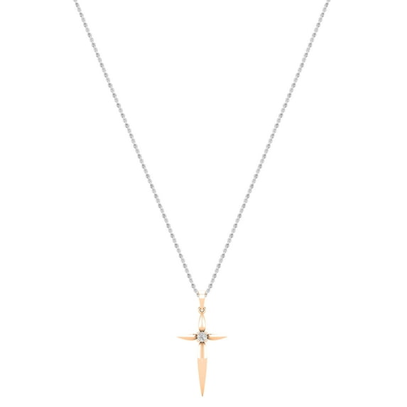 Dazzlingrock Collection Round Lab Grown White Diamond Solitaire Accent Cross Pendant with 18 inch Silver Chain for Women (0.11 ctw, Color H-I, Clarity SI2) in 14K Rose Gold