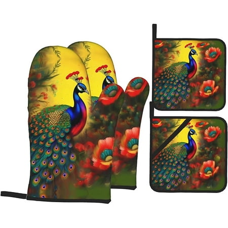 

Flowers Oven Mitt and Pot Holder Set Heat Resistant Oven Mitt Grill Mitt and Pot Holder Suitable for Kitchen Cooking and Baking and Microwave Oven (4 Pieces Set).