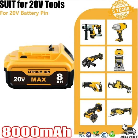 Persever 1Pack 8.0Ah DCB205 Replace for Dewalt 20V Max Li-on Battery Pin, DCB201 DCB180 DCB203 DCB204 DCB206 Suit for 20V Cordless Power Tools and Li-on Chargers,with LED Indicator