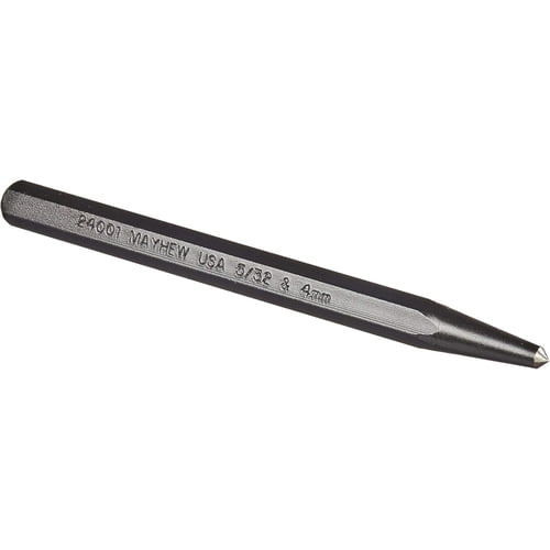 Mayhew 24001 Center Punch, 5/32 inch (4 mm) x 4-1/2 inch, Black Oxide Finish
