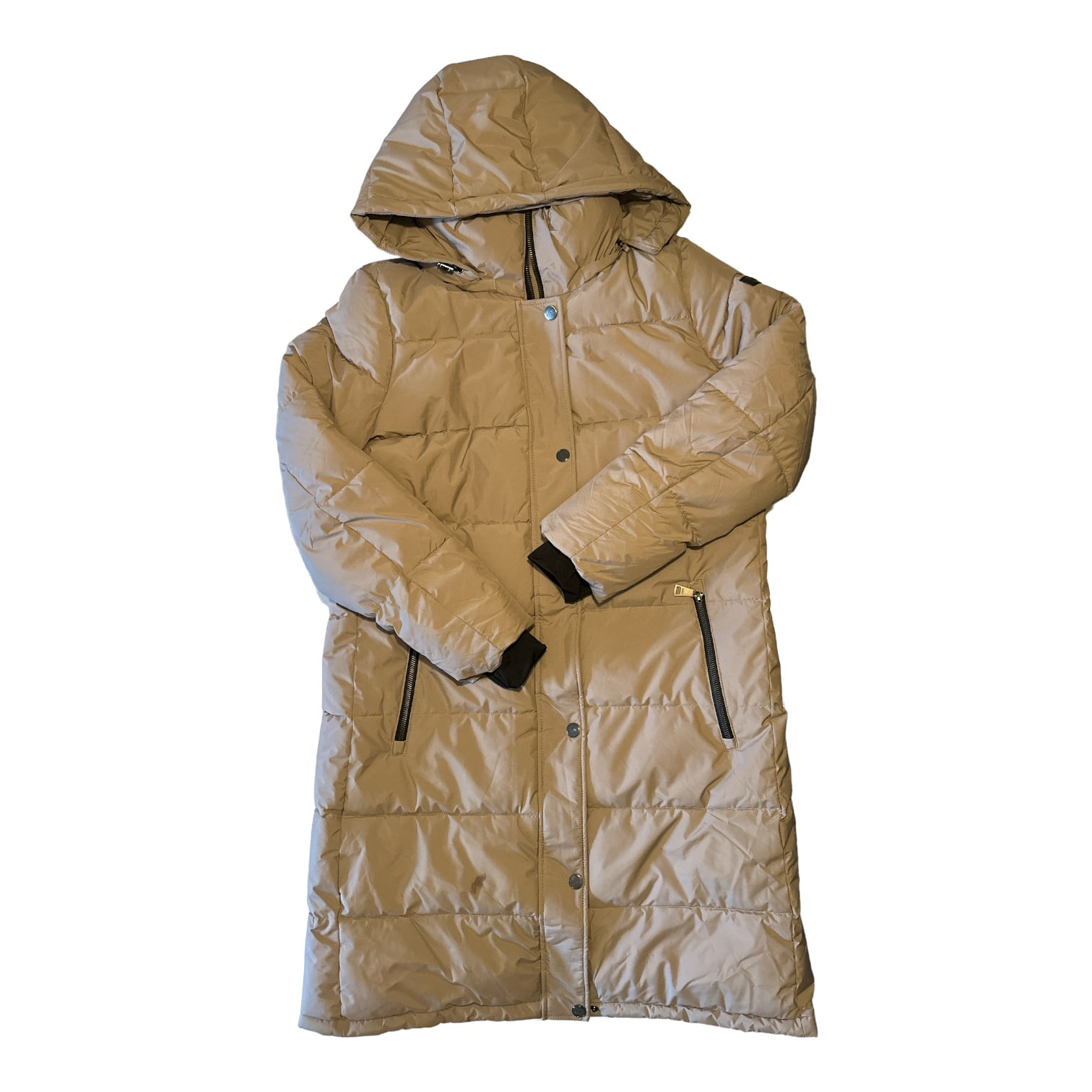 DKNY Women's Long Puffer Detachable Hooded Wind Resistant Jacket ...