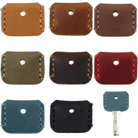 8Pcs Leather Key Cap Covers Key Sleeve Vintage Key Ring Holder Keychain Key Fod Protector Vintage Leather Key Protective Key Case Key Ring Pouch Head Key Cover for Broken Key colorful DIY