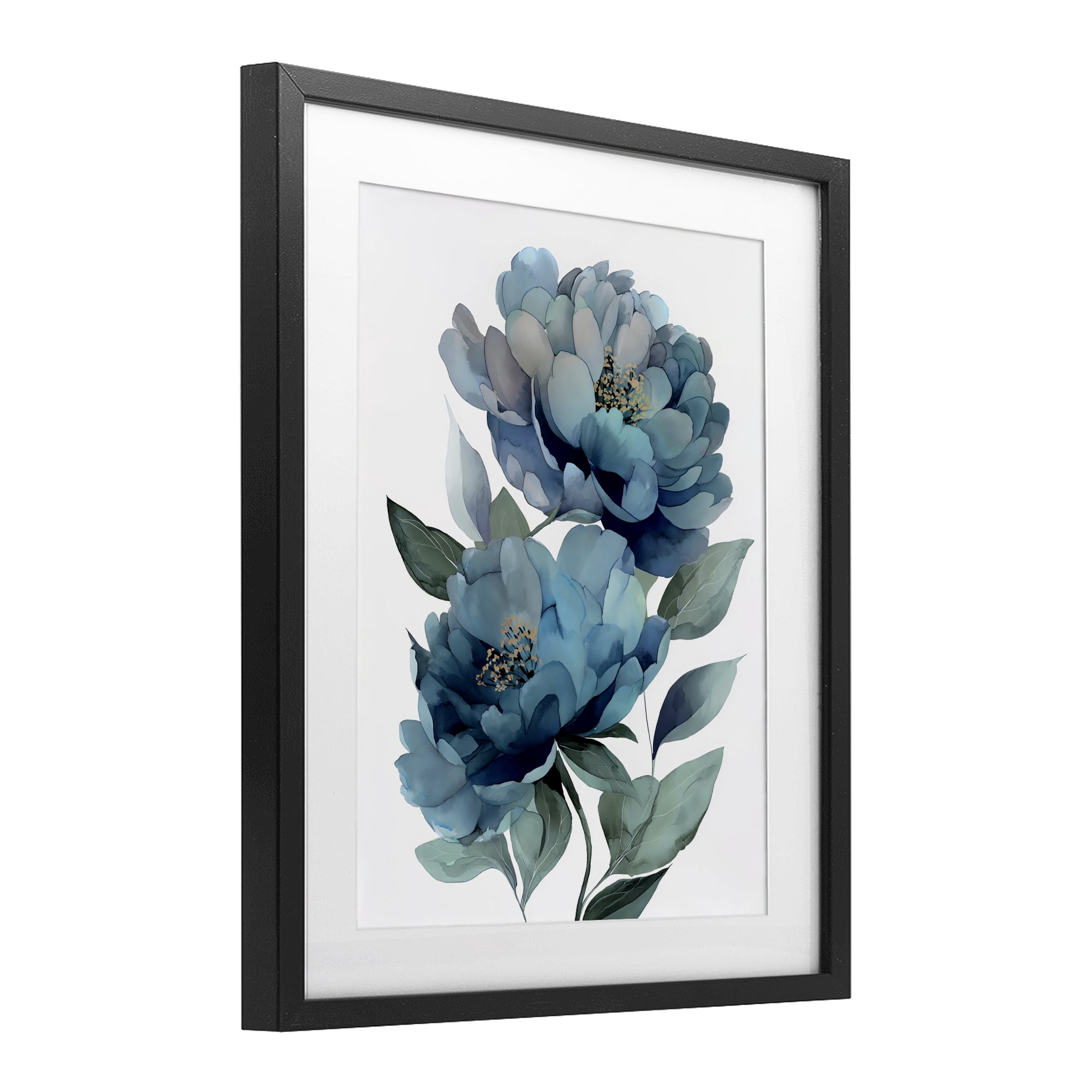 Stupell Industries Two Blue Flowers Serene Peonies Black Framed Print Under Glass, design by Franklyn Gregory