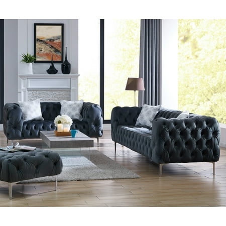 Velvet Sofa Set - Sofa And Loveseat Velvet Fabric Gray Cushion Couch Comfort Plush Tufted 2pc Sofa Set Living Room Furniture