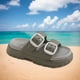 thumbnail image 5 of Sandalias de playa con suela gruesa y diapositivas ajustables con doble hebilla para mujeres y hombres, 5 of 6