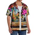 thumbnail image 2 of Balery Graffiti Lamp Urban Scene Camisa Casual de Manga Corta con Botones para Hombre, Texturizada, Estilo Cubano, para Playa, Verano-Small, 2 of 5