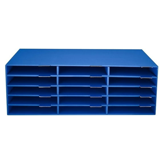 Cardboard Paper Organizer - Classroom Mailbox, Literature Organizers, Office Sorter Mailboxes, Construction Papers Storage with Slots, Compartment Shelf Holder (15 Slot, Blue)