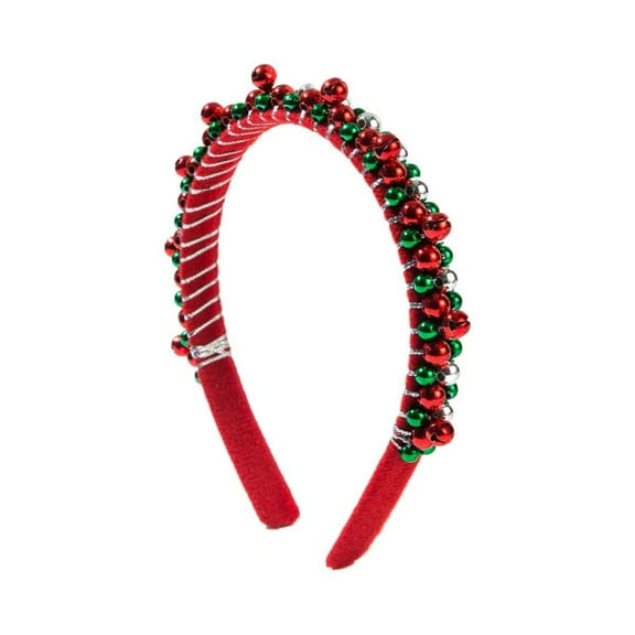 WEGFTDUOP Christmas Headband - Red Green Bells Hairband for Girls, Elastic One Size Fits All, Lightweight Plastic & Metal, Festive Party Accessories, Ideal Holiday Gift - In Stock