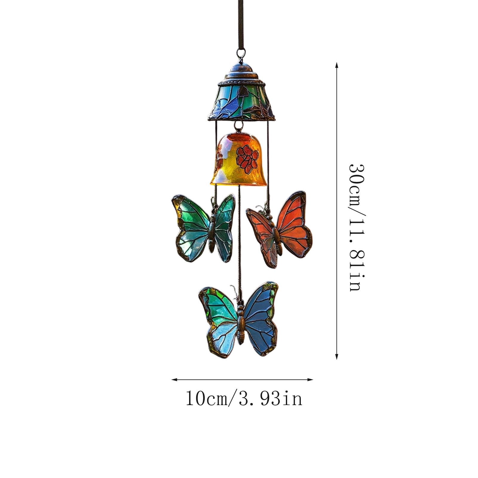 2PC Stained Glass Butterfly Wind Chime With Bells, Vintage Style Hanging Wind Bell for Outdoor Garden Patio, Colorful Butterfly Decor Wind Chime, Great Gift for Mom Grandma Nature Lovers