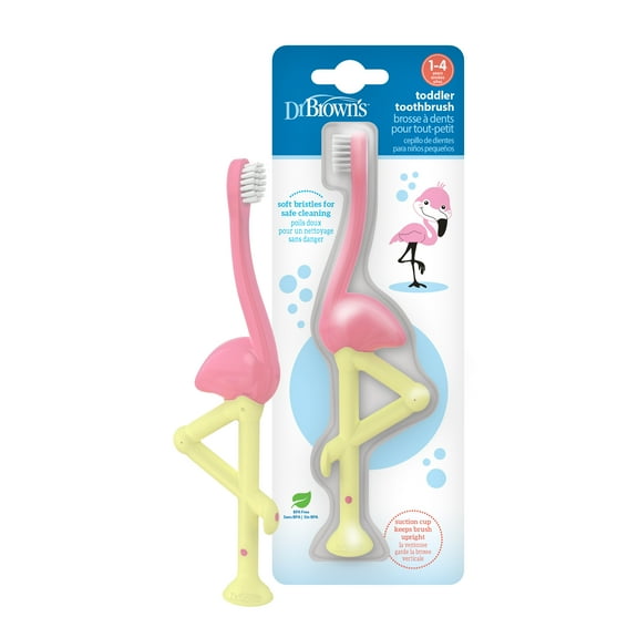 Dr. Brown’s Toddler Toothbrush with Soft Bristles - Pink Flamingo - 1-4 years