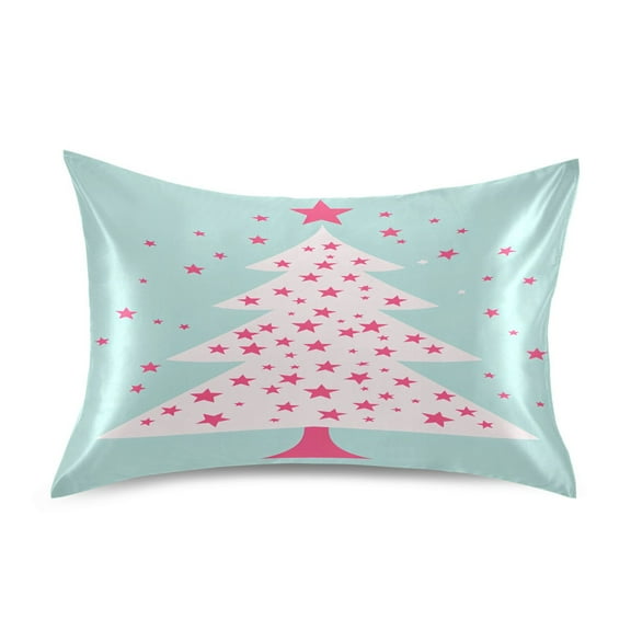 Satin Pillow Case Standard Silk Pillow Cover for Hair and Skin Envelope Closure Starry Christmas Tree 20"x26"