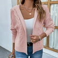 thumbnail image 2 of Lilgiuy Women Casual Soild Long Sleeve Hooded Knit Cardigan Sweater Coat Outwear，Pink,8 Winter Clothes for 2022, 2 of 5