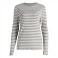 thumbnail image 1 of Camiseta de Larga A Rayas para Mujer, Cuello Redondo, Corte Holgado Gris S, 1 of 10