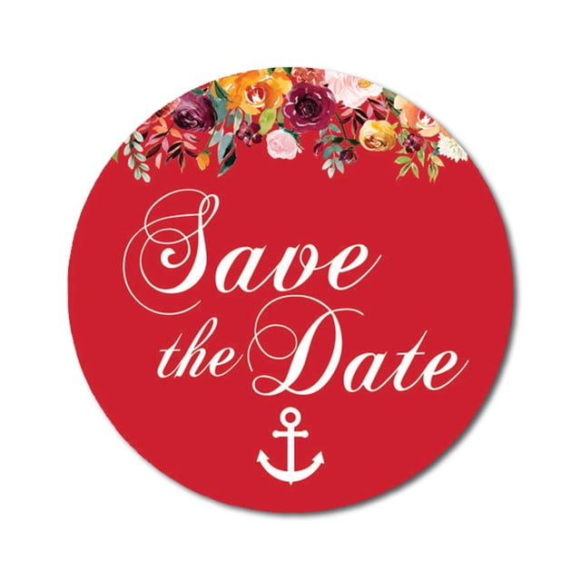 Darling Souvenir 45 Pcs Autocollants Ronds Rouges Floraux & Ancre Save The Date DIY Enveloppe Sceaux-1.6 Pouces