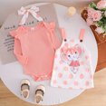 thumbnail image 2 of Odeerbi 0-18 Months Baby Girls Summer Outfits Layette Set Rib Knit Bodysuit Bib Overall Dress Set Solid Color Jumpsuit Cute Suspender Skirt Set Baby Girls Clothes, 2 of 9