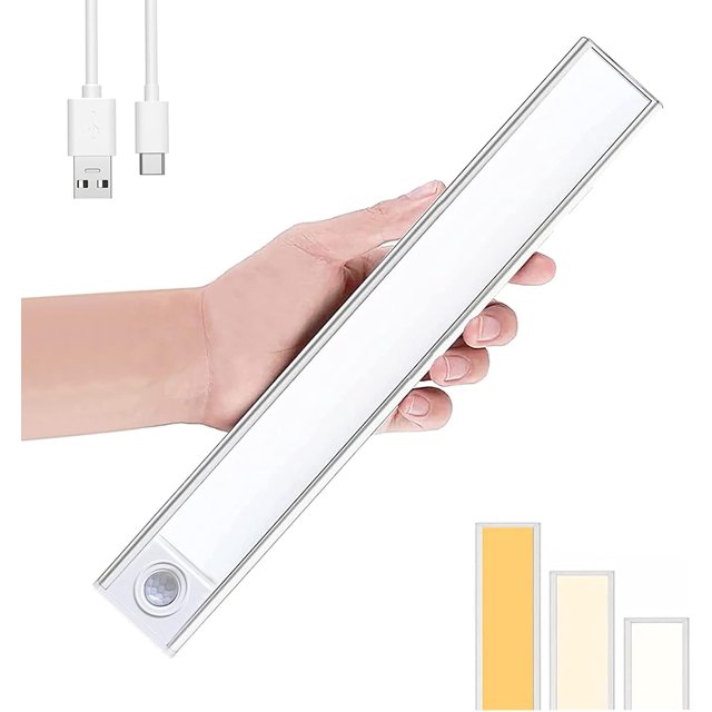 shiyou-Under Cabinet Light, 34LED Motion Sensor Closet Light Indoor, 3 Colors Dimmable Under Cabinet Lighting Wireless, 1000mAh Battery Operated Rechargeable, Cabinet Led Closet Lights for Kitchen