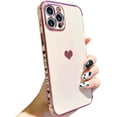 thumbnail image 1 of Compatible for iPhone 13Mini Case Plating Love Heart Phone Case, Fun Cute Side Small Pattern Soft TPU Airbag Anti-Fall Shockproof Camera Protective Electroplated Case - Pink, 1 of 6