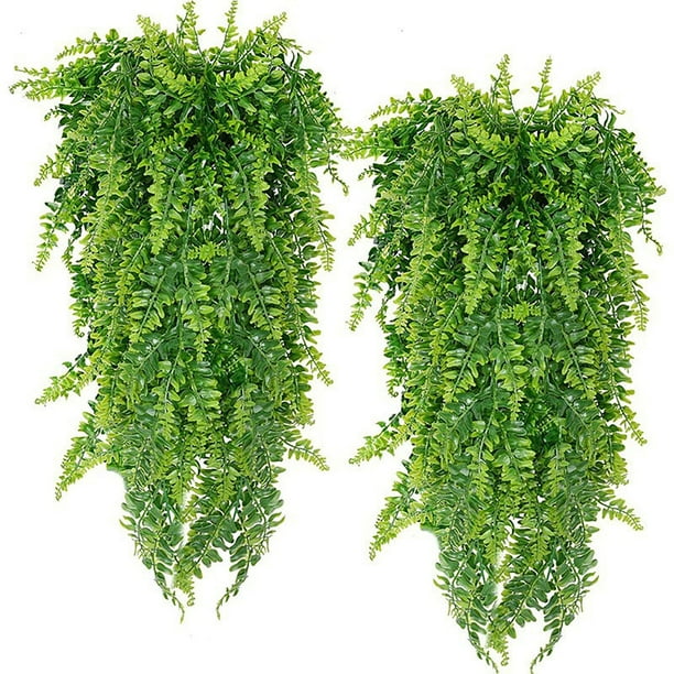 Flor y Hierba Colgante de Pared Hierba Persa Enredadera Artificial Colgante Helecho Enredadera Colgante Plantas Verdes 2PC