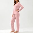 thumbnail image 7 of Ashirexll Pajamas for Women Set Solid Color Round Neck Loose Long Sleeve Top with Matching Pants Loungewear Set, 7 of 7