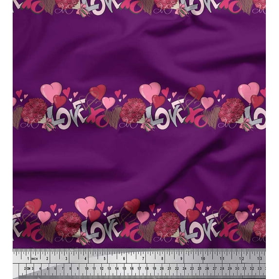 Soimoi Cotton Voile Fabric Flower Bunch,Text & Heart Decor Fabric Printed Yard 56 Inch Wide
