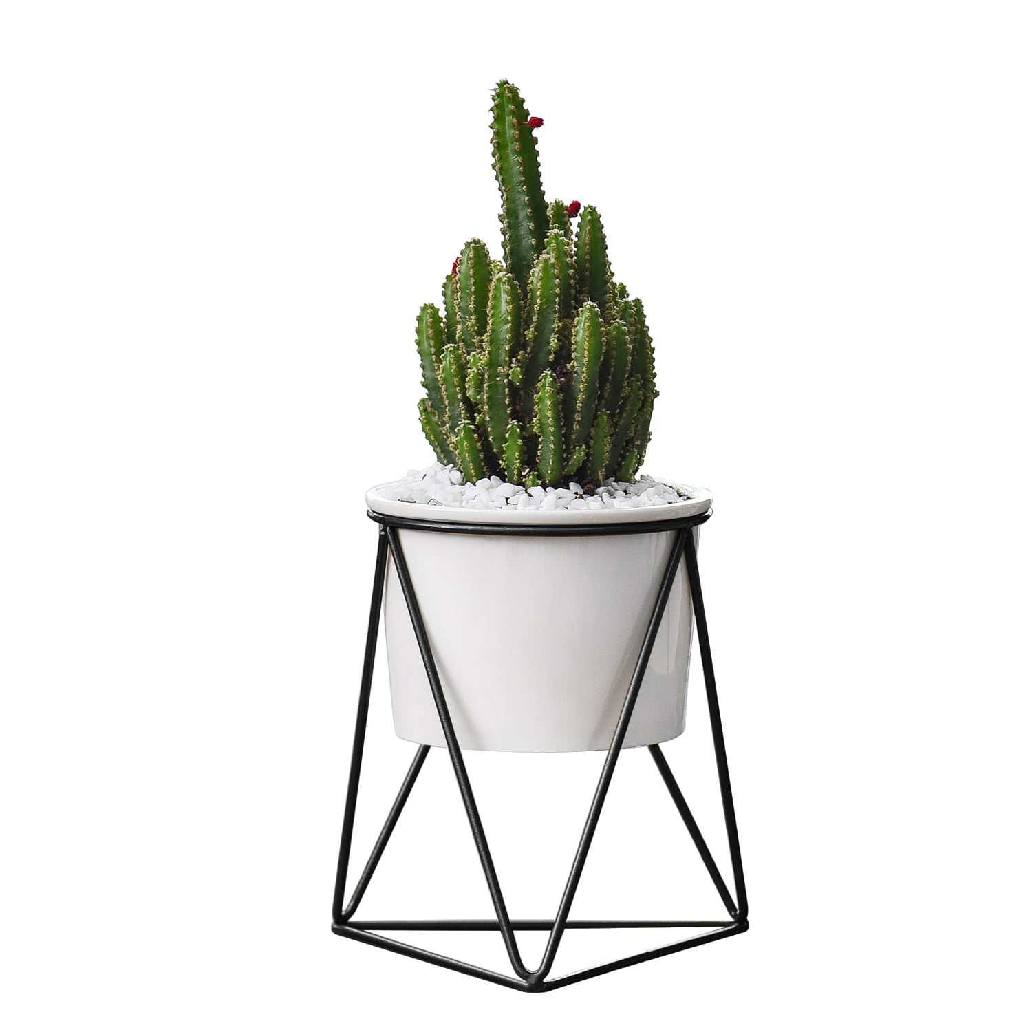 ❤ Ceramic Flower Vase Geometric Metal Rack Plant Pot Display Stand Holder Decor 