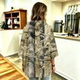 thumbnail image 7 of Womens Casual Drawstring Hoodie 3/4 Sleeve All Over Leaf Print Relax Fit Lightweight Blouse For Weekend Gathering, 7 of 7