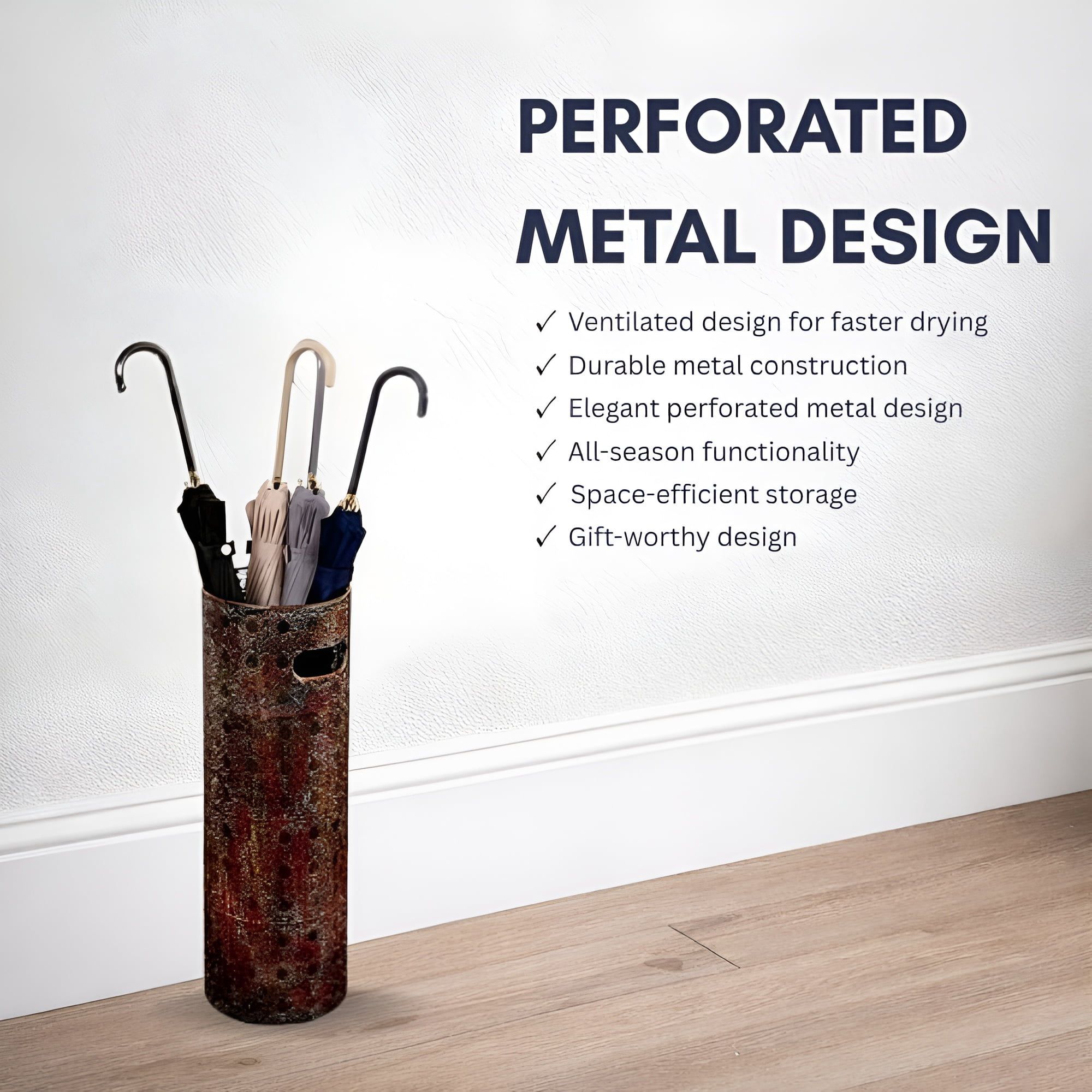 Concepts 21 Inch Heavy Duty Metal Umbrella Stand, Decorative Umbrella Holder for Entryway, Indoor Outdoor Umbrella Organizer Storage Rack for Home Office Patio - Copper Lace