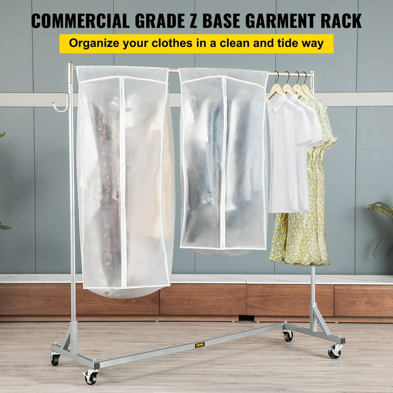 VEVOR Z Rack Industrial Grade Z Base Garment Rack Height Adjustable Rolling Z Garment Rack Sturdy Steel Z Base Clothing Rack w Lockable Casters for Home Clothing Store Display w Cover Silver