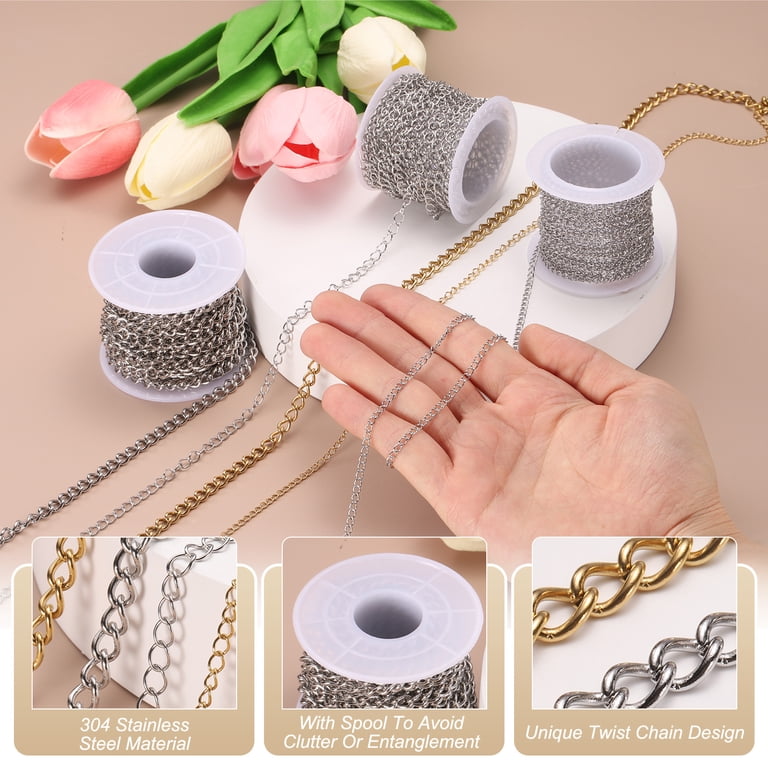 Stainless Steel Ball Chain With Spool – 32.8 Ft (10m) Small Metal Hanging Chain For Jewelry Making, Bracelets, Necklaces, DIY Crafts