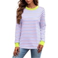 thumbnail image 2 of AherBiu Fall Tops for Women Long Sleeve Striped Crewneck Casual Loose Pullover Top T Shirts Blouse, 2 of 5