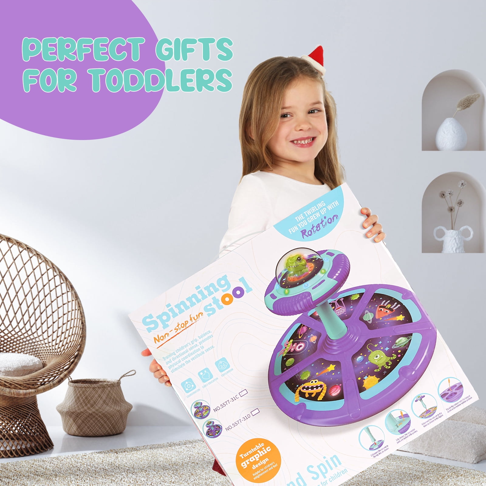 Dinosaur Sit and Spin Toys for Toddler Boys Age 1 2 3 with LED & Music, Birthday Gift for Boy Girl Age 2-4, 18+ Months