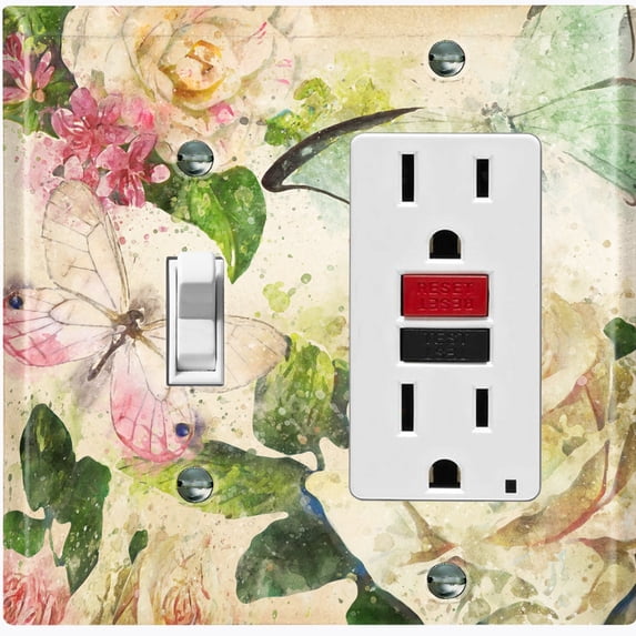 Metal Light Switch Plate Outlet Cover White Rose Flower Butterfly ROS004