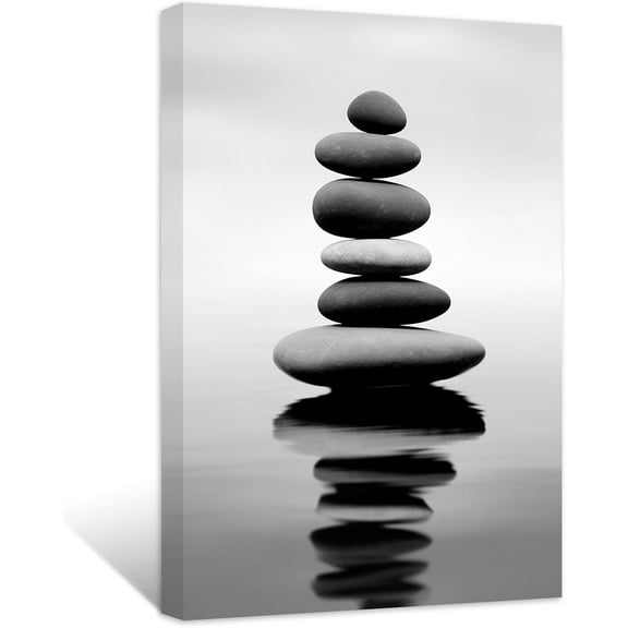 ZHONGYUTONG Black and White Zen Wall Art Stones on Water Pictures SPA Canvas Prints Natural Meditation Artwork for Yoga Bathroom Wall Decor (12.00" x 18.00")