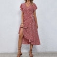 thumbnail image 5 of XIAOCHA Floral Wrap Dress for Women Fitted Ruffled Flutter Sleeve V Neck Midi Dress Lightweight Sweet Weekend Dresses, 5 of 7