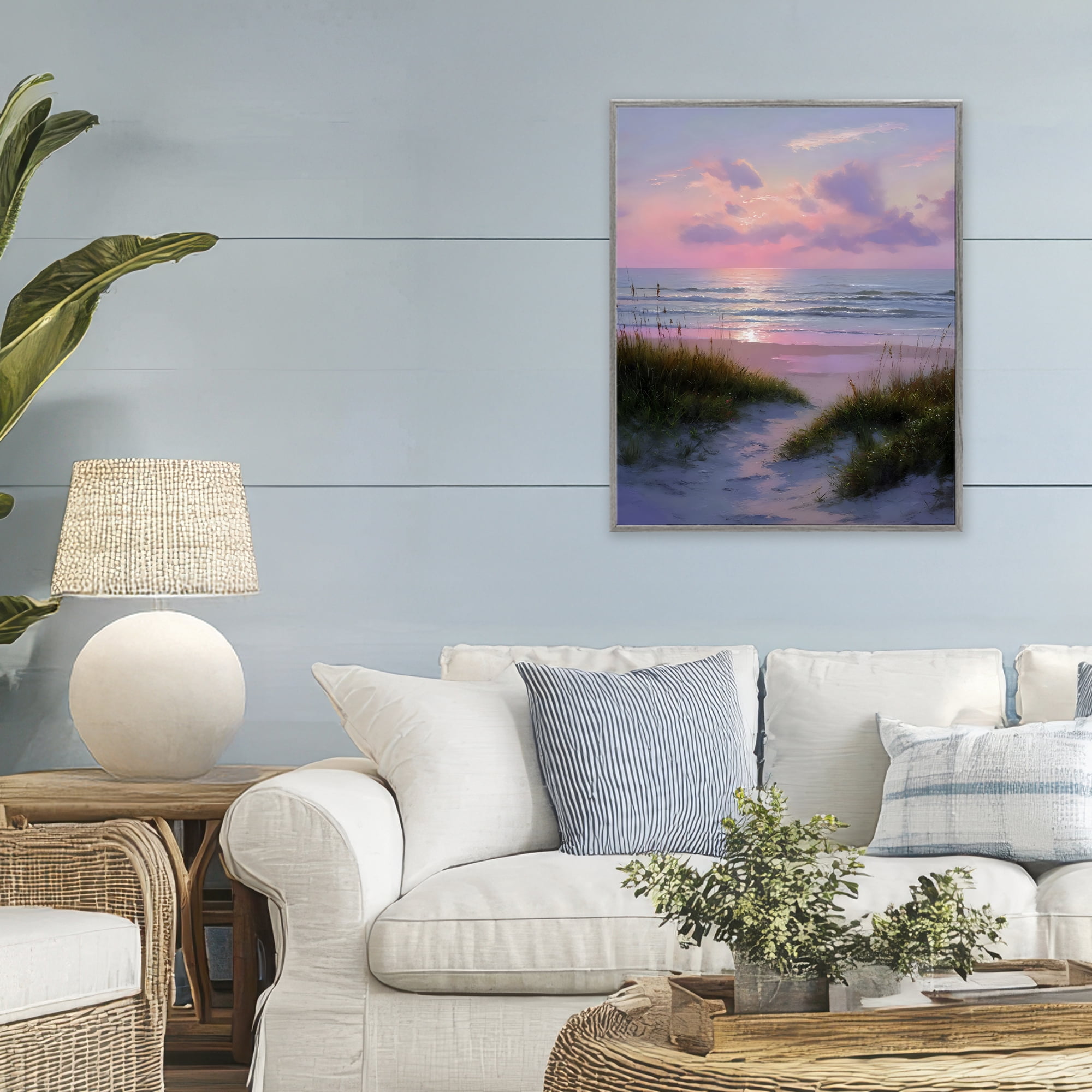 Stupell Industries Romantic Beach Sunset in Pink Gray Framed Giclee Art, design by Franklyn Gregory