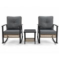 thumbnail image 6 of VICESIM 3 Piece Metal Rattan Outdoor Bistro Sets with 2 Rocking Chairs and 1 Coffee Table, Black/Beige, 6 of 8