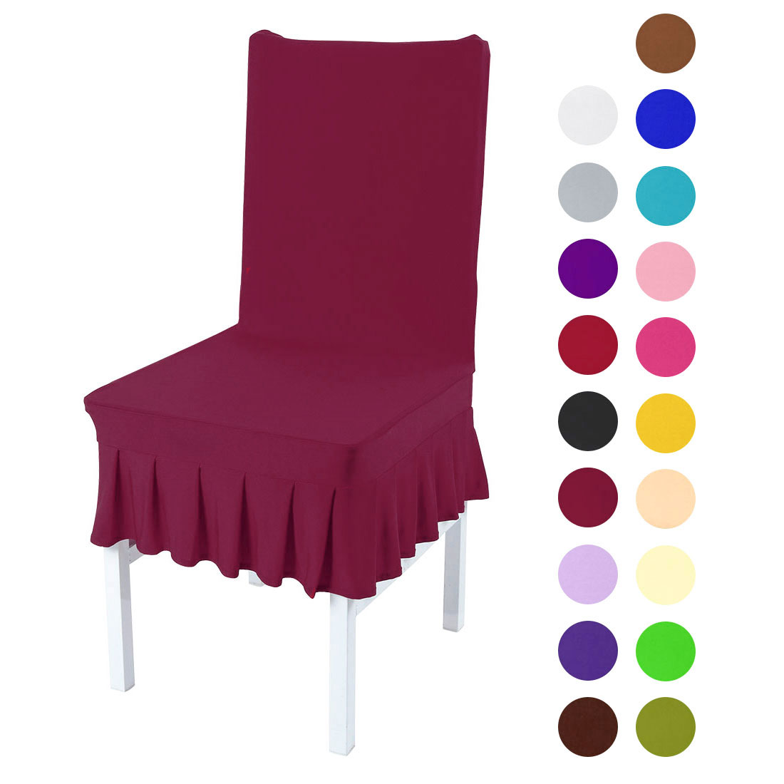 Unique Bargains Ruffled Skirt Dining Chair Cover Ruffled Seat Slipcovers Burgundy M