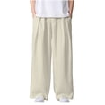thumbnail image 4 of Fengqque Men's Pleated Wide Leg Casual Dress Pants Elastic Waist Baggy Relaxed Loose Fit Slacks Business Casual Wear Beige 3XL, 4 of 5