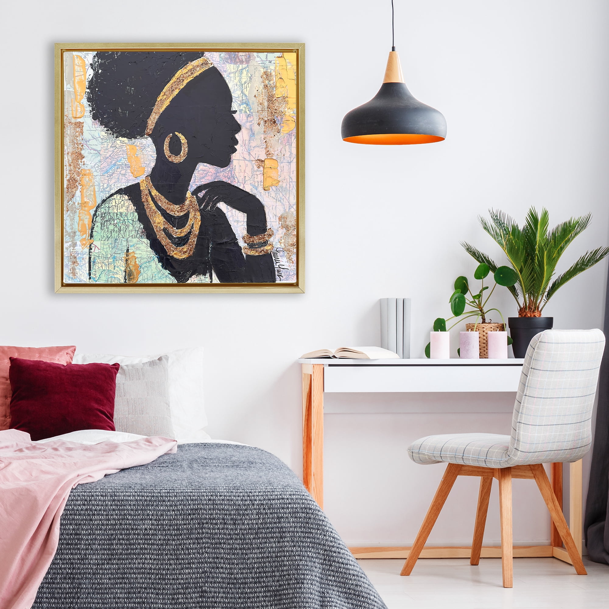 Stupell Industries Jewelry Clad Girl Silhouette Gold Framed Floater Canvas Wall Art, design by Lauren Luna