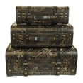 thumbnail image 1 of Set Of 3 Brown Dark Brown Suitcase Set With Black And Gold Map, 1 of 1