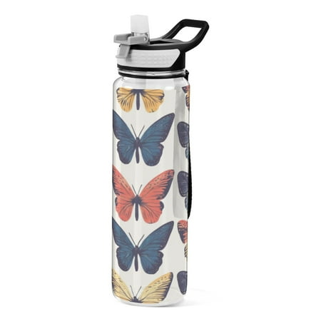 

Sports Water Bottle 1000ML Tritan Food Grade Clear Water Bottle Fitness Outdoor Sports BikeBeautiful Colorful Butterflies1