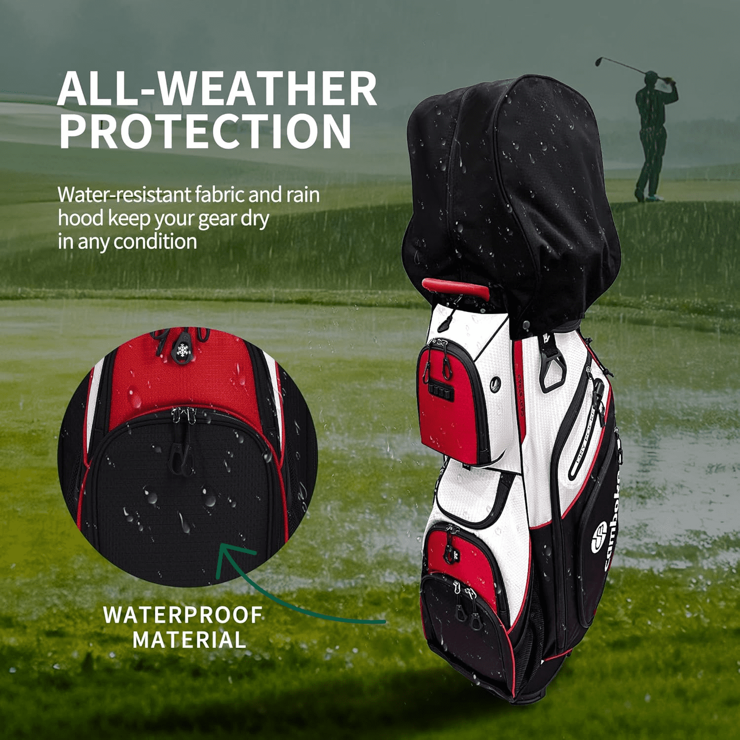 14 Way Golf Stand Bag Lightweight Durable with Cart Compatible Base Ergonomic Dual Strap Rain Hood & Ample Storage Pockets for Men Women Golfers