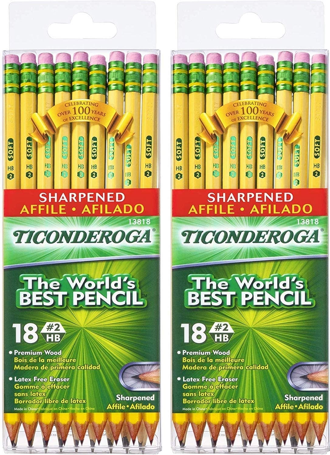 TICONDEROGA Pencils, WoodCased 2 HB Soft, PreSharpened with Eraser