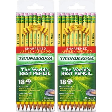 TICONDEROGA Pencils, Wood-Cased #2 HB Soft, Pre-Sharpened with Eraser, Yellow, 12-Pack (13806) Pack Of 2