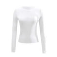 thumbnail image 4 of Arlun Fall Winter Stretch Tight Basic Tee Shirts for Women Long Sleeve Crewneck Pullovers Casual Solid Color Lightweight Comfortable Base Layer T-Shirts White XL, 4 of 4