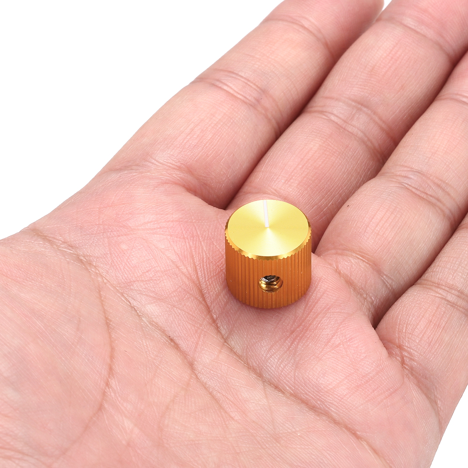 Uxcell 8 Pcs Aluminium Potentiometer Knobs, 1/4"(6mm) IDx5/8"(15mm) ODx1/2"(12.5mm) Height Universal Volume Tone Control Knobs for Guitar, Bass, Straight Line Indicator, Gold