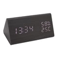 thumbnail image 2 of Digital Alarm Clock Regulable Brightness Temperature Humidity Display Black Wood White Light LED Desk Clock for Room, 2 of 14