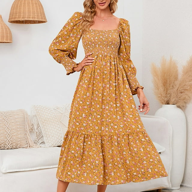 Robes pour Femmes 2024 Mode Féminine Grande Robe à Manches Longues en Chiffon Rétractable à la Taille Automne Pendante en Liquidation